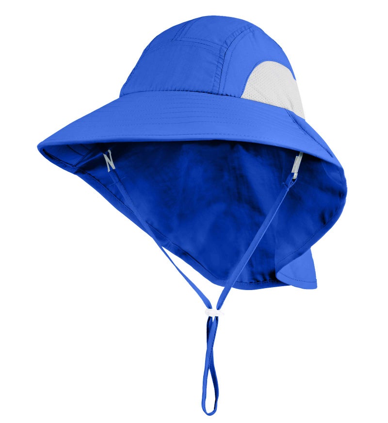 Connectyle Kids Large Brim UV Protection Sun Hat with Neck Flap Mesh Fishing Cap (Blue) - Image 1